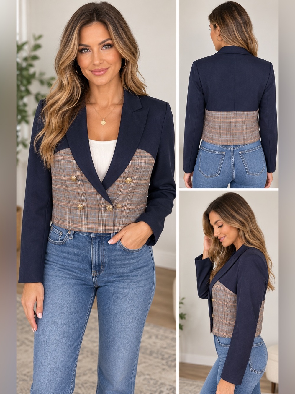 Anthropologie DOLAN Corset Blazer
Plaid Navy Blue & Brown Cropped
Jacket Size M